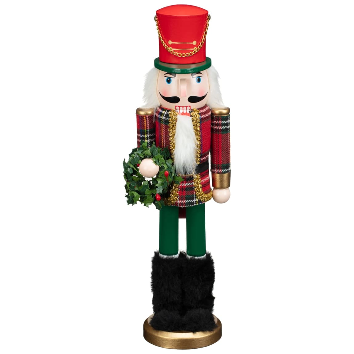 Festive Folklore Tartan Nutcracker with Wreath 38cm