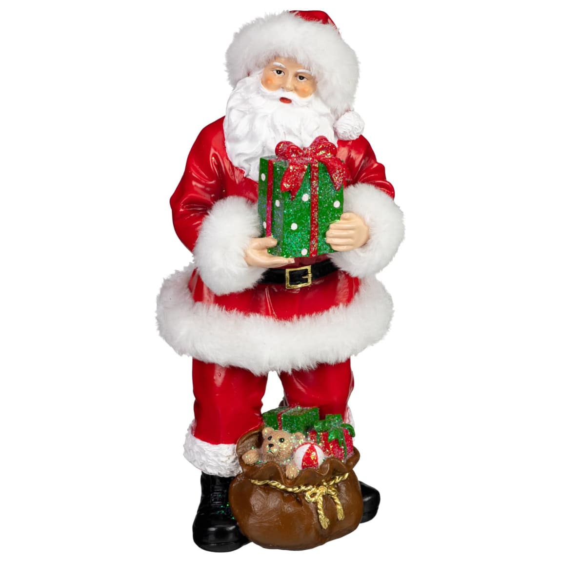 Festive Folklore Fur Trim Santa with Gifts Ornament