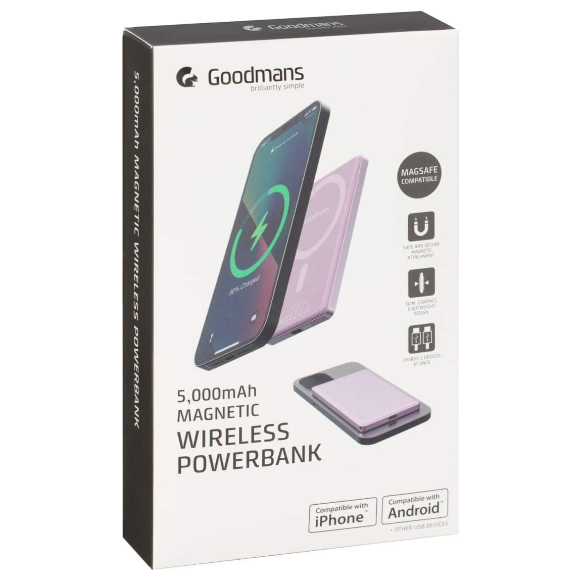 Goodmans Magnetic Wireless Powerbank 5.000mAh - Pink