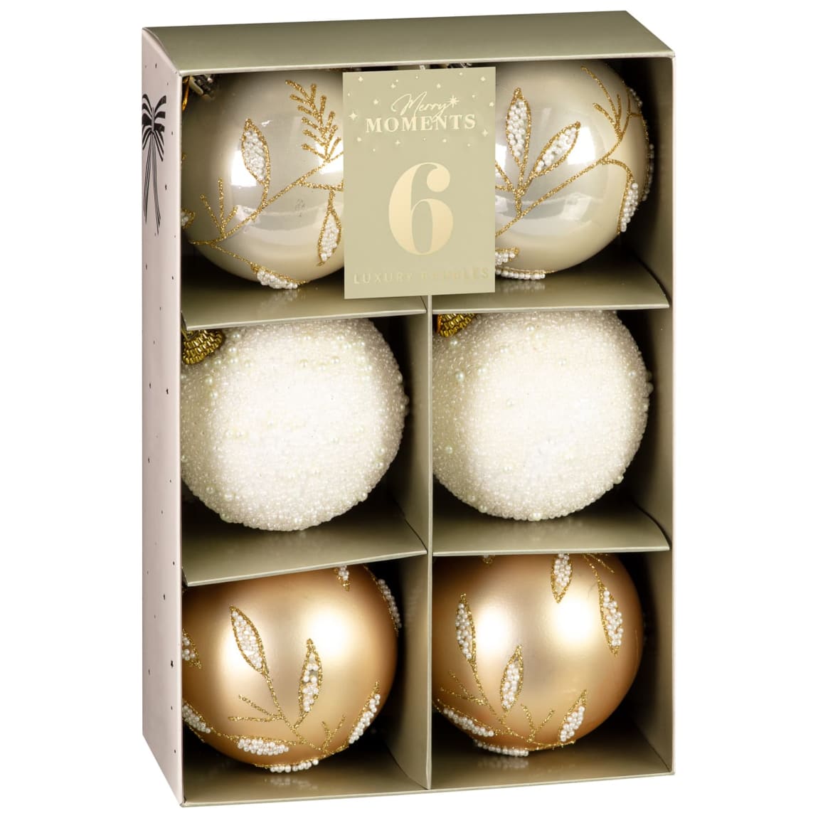 Merry Moments Luxury Baubles 6pk - Leaf