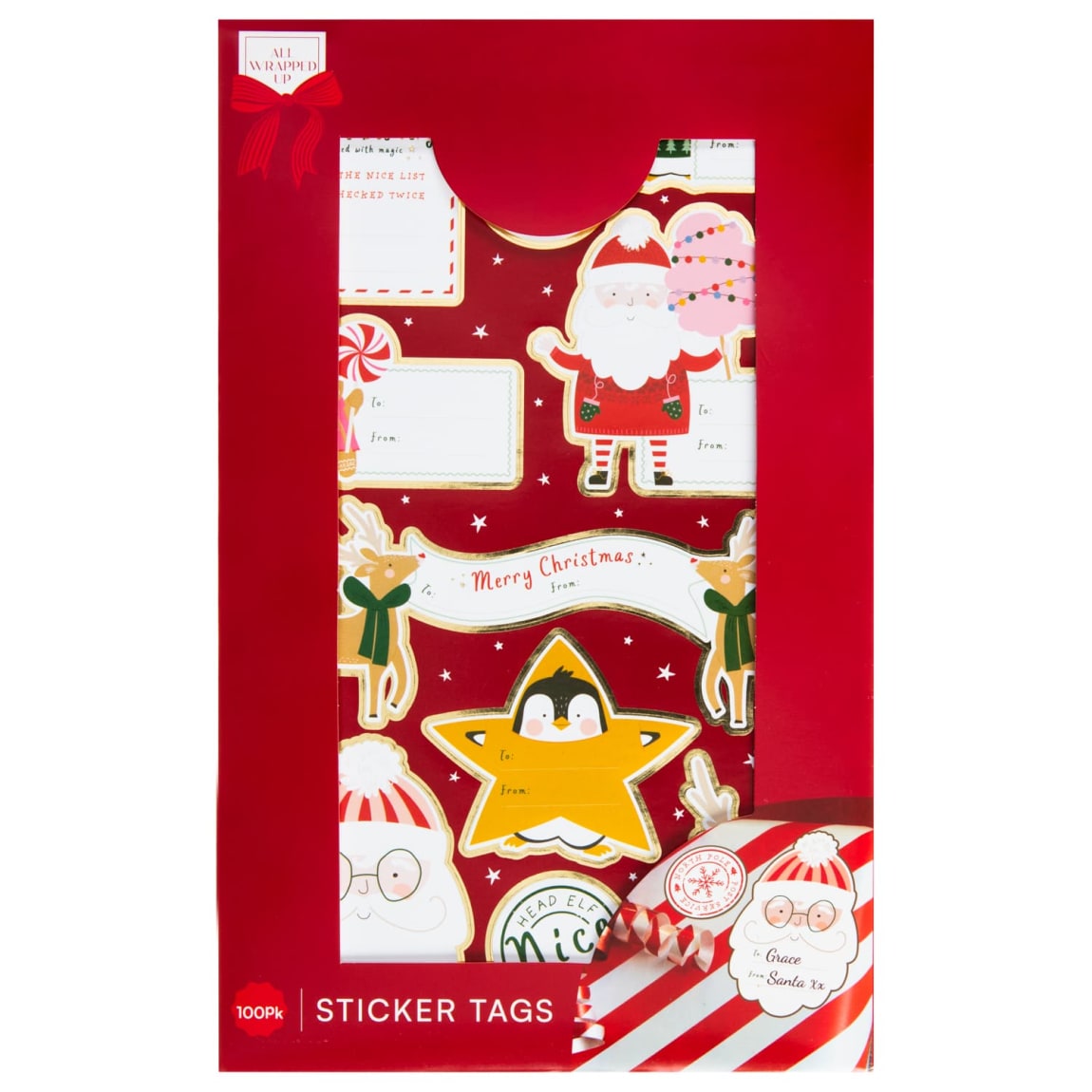 Novelty Christmas Sticker Tags 100pk