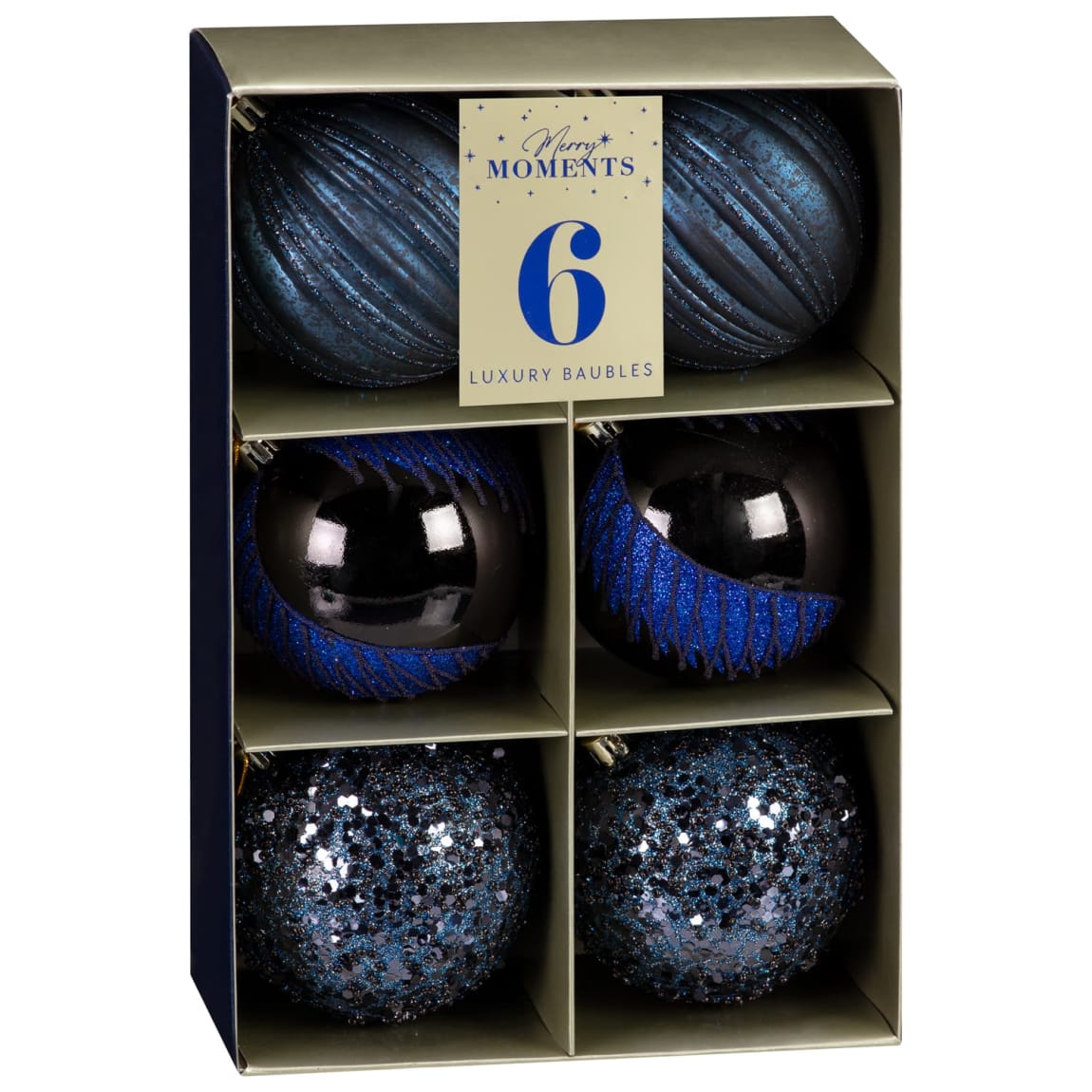 Midnight Luxury Navy Baubles 6pk - Glitter