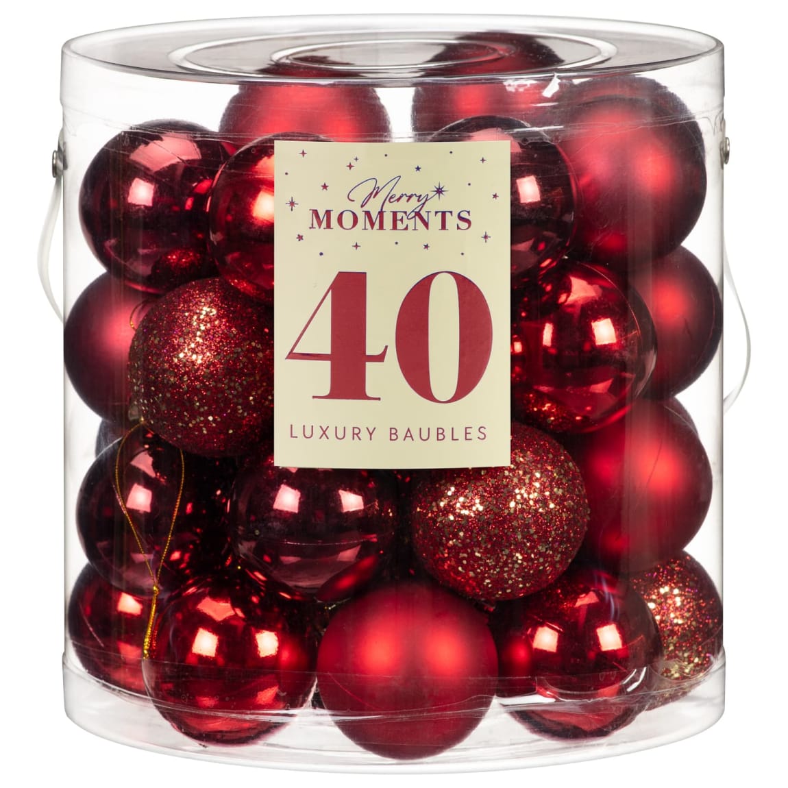 Merry Moments Luxury Baubles 40pk - Red