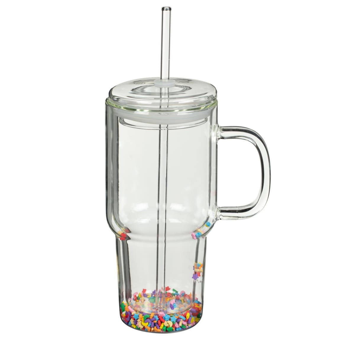 Glass Confetti Filled Tumbler with Handle