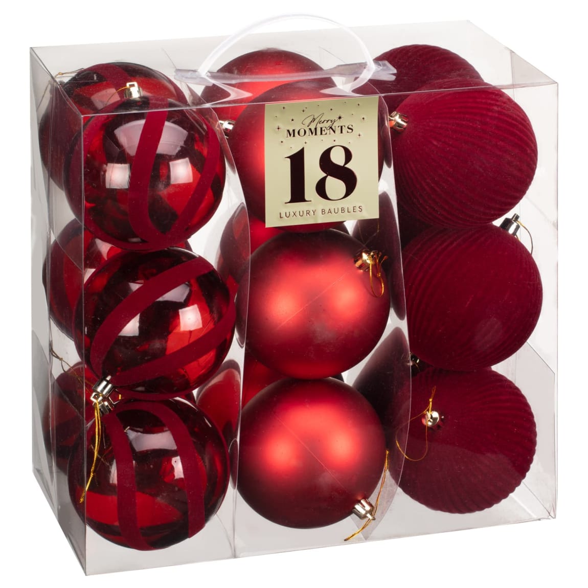 Merry Moments Luxury Baubles 18pk - Burgundy