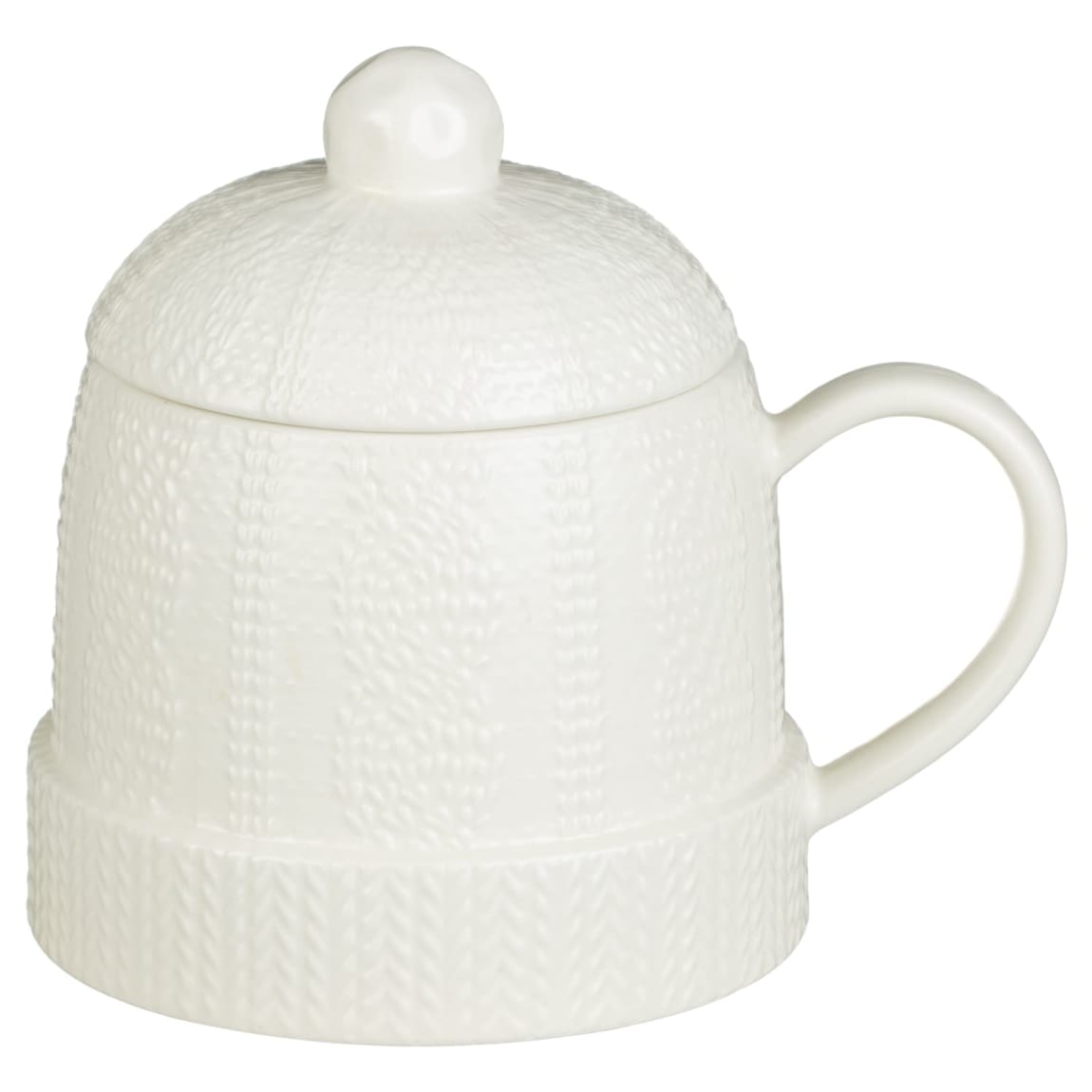Knitted Hat Mug with Lid - Cream