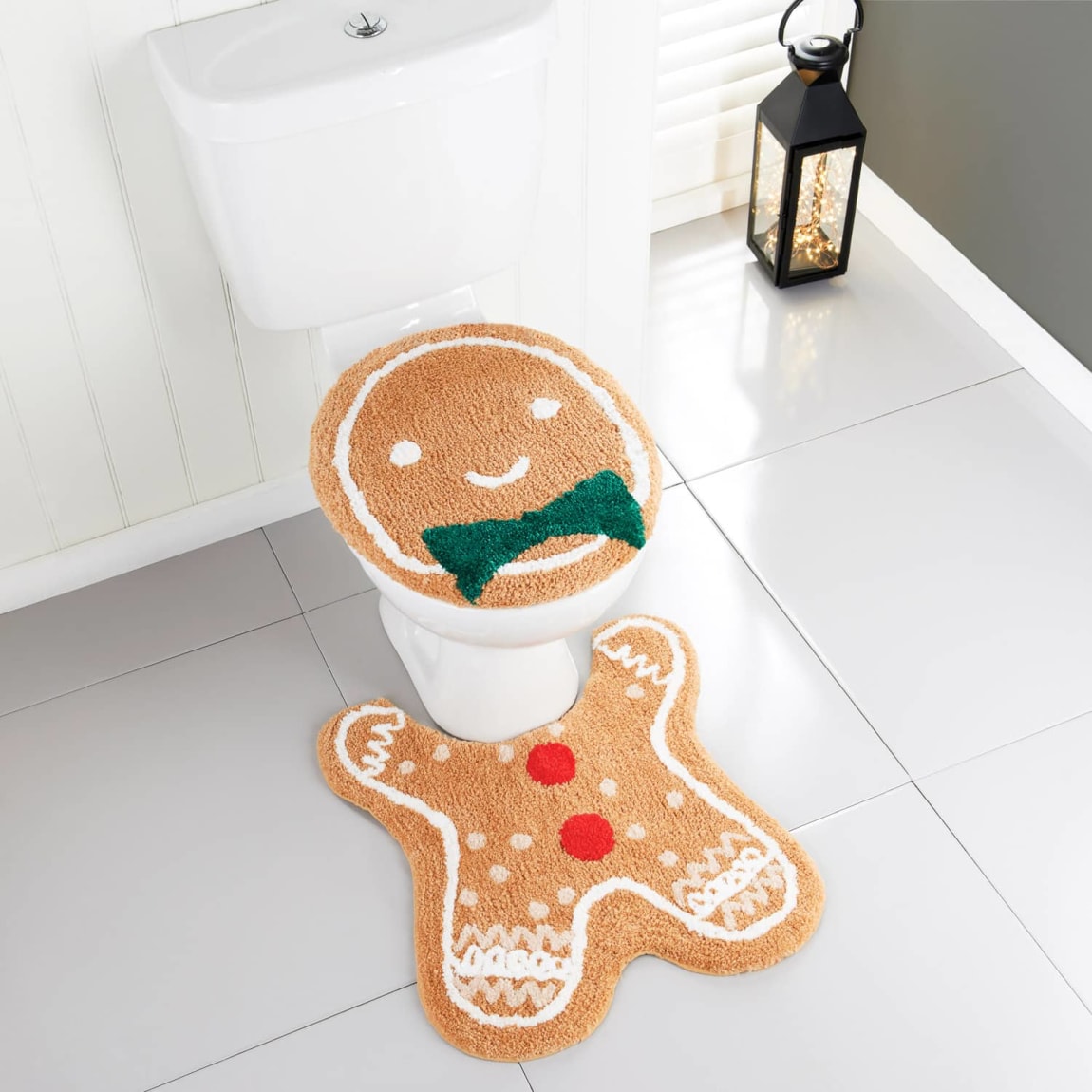 Christmas Pedestal Mat & Toilet Seat Cover Set - Gingerbread Man