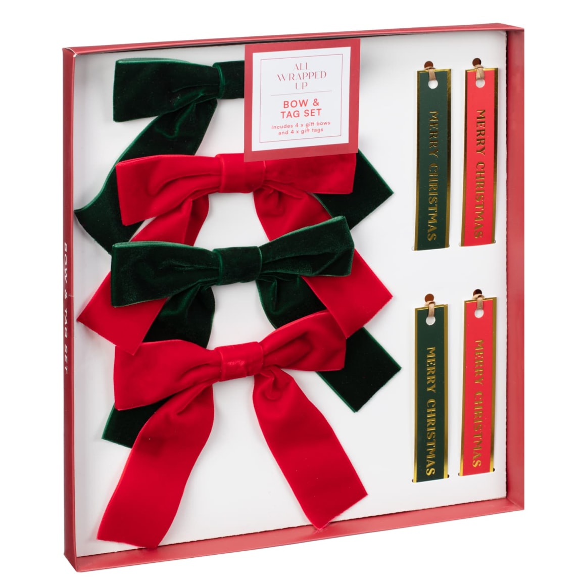 Festive Folklore Bow & Tag Set 8pc - Red & Green