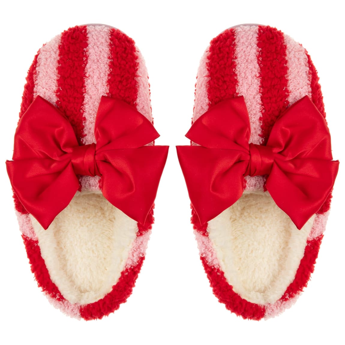Teddy Red & White Striped Slippers Sizes S-L