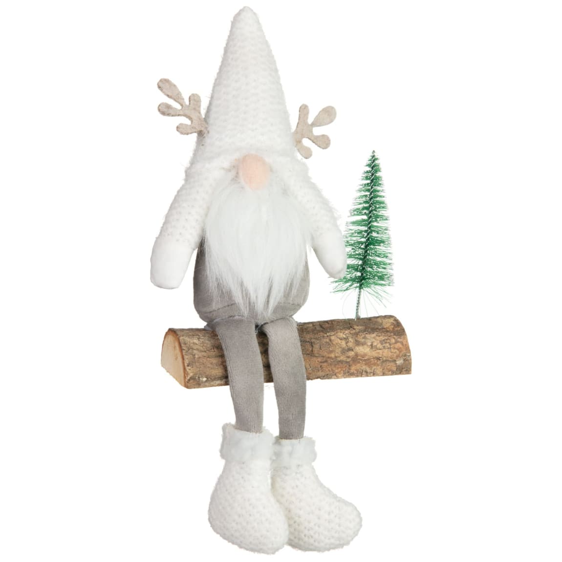 Gonk Sitting on Wood Base Ornament - White
