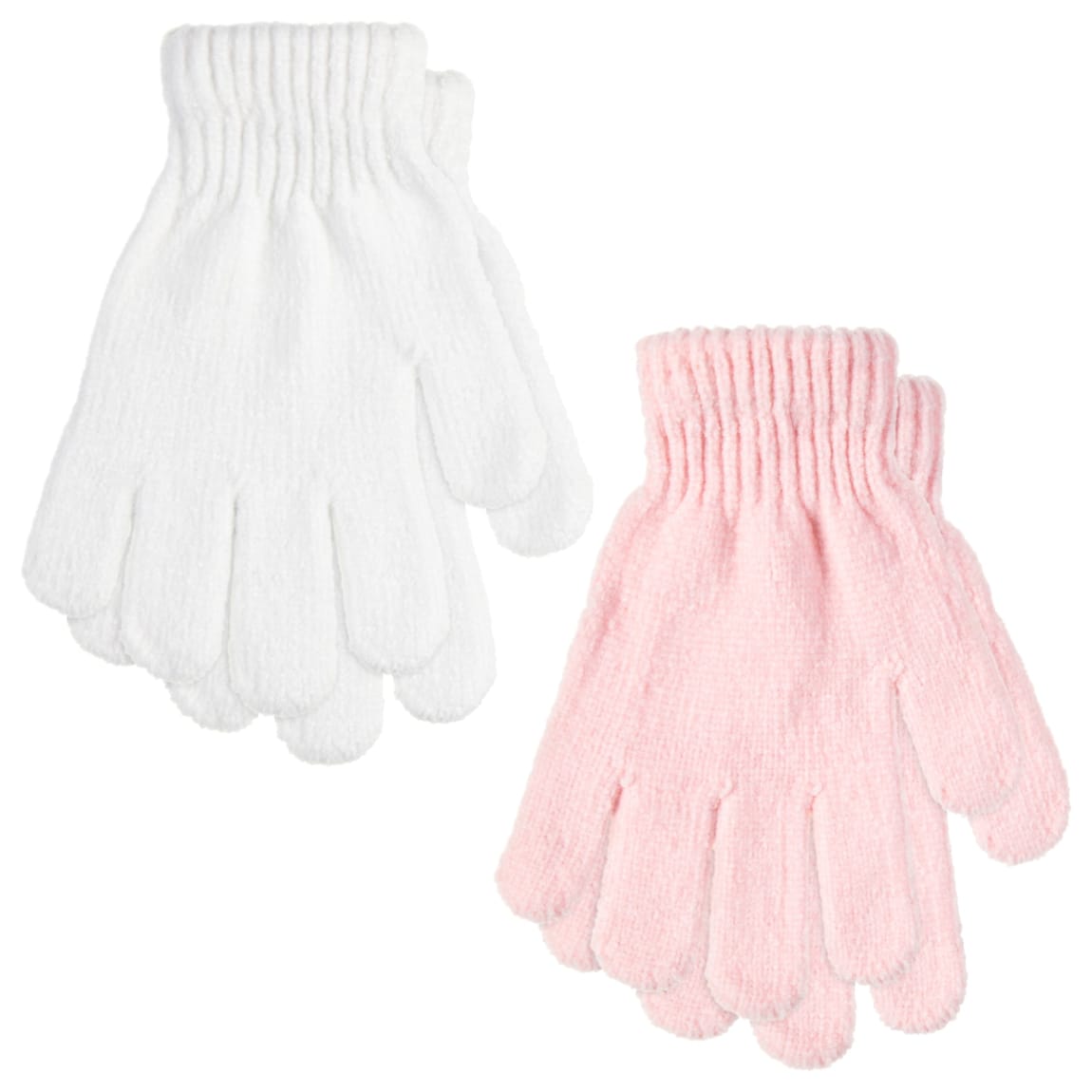 Kids Chenille Gloves 2pk - White & Light Pink