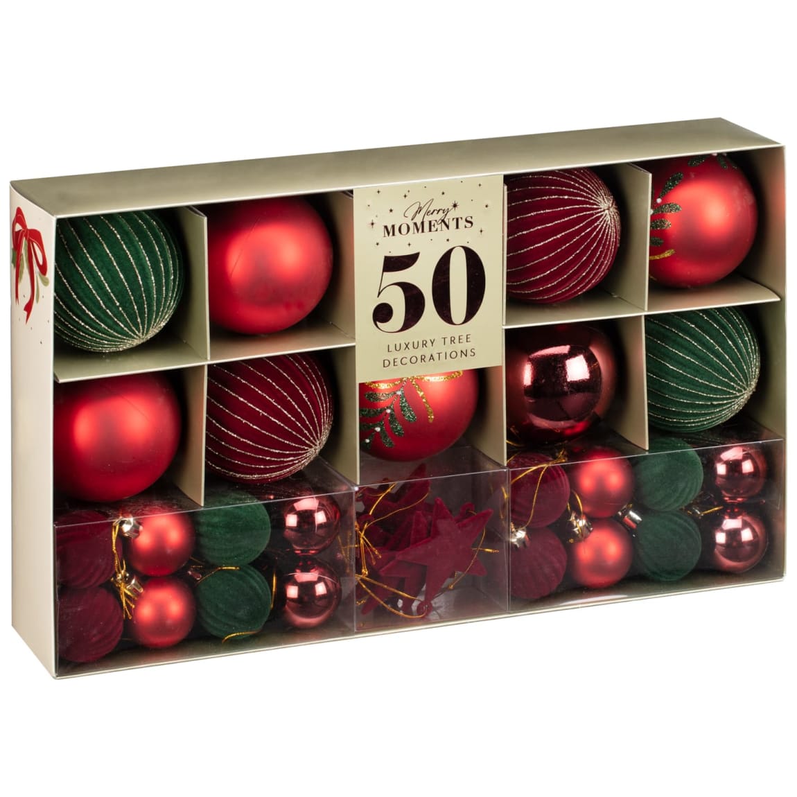 Merry Moments Luxury Tree Decorations 50pk - Red & Green