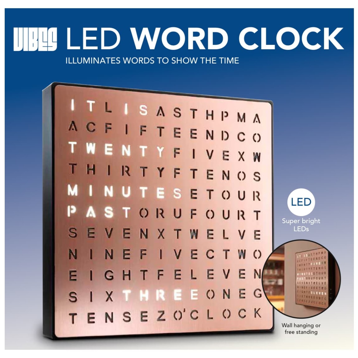 Vibes LED Word Clock - Copper