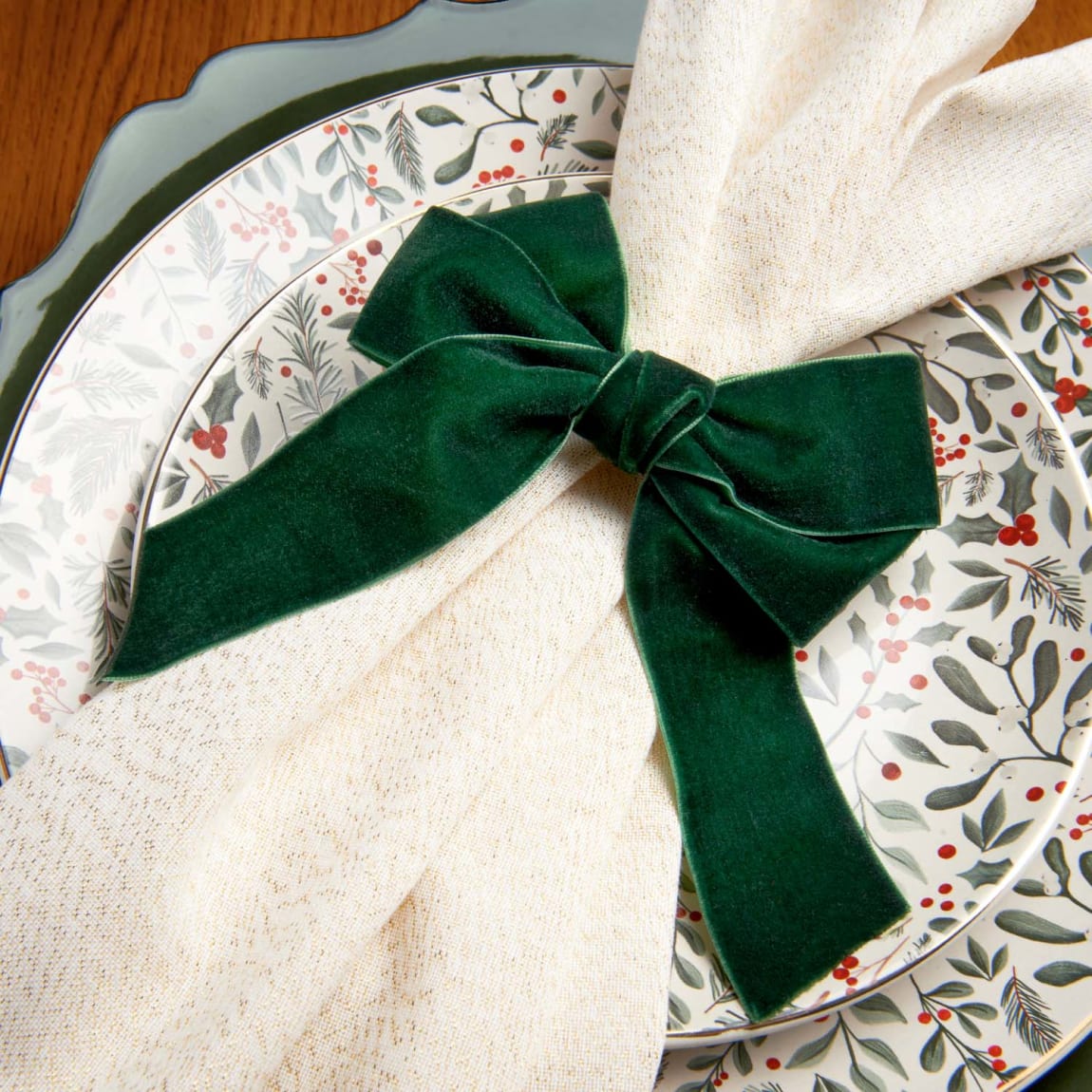 Velvet Bow Napkin Rings 4pk - Green