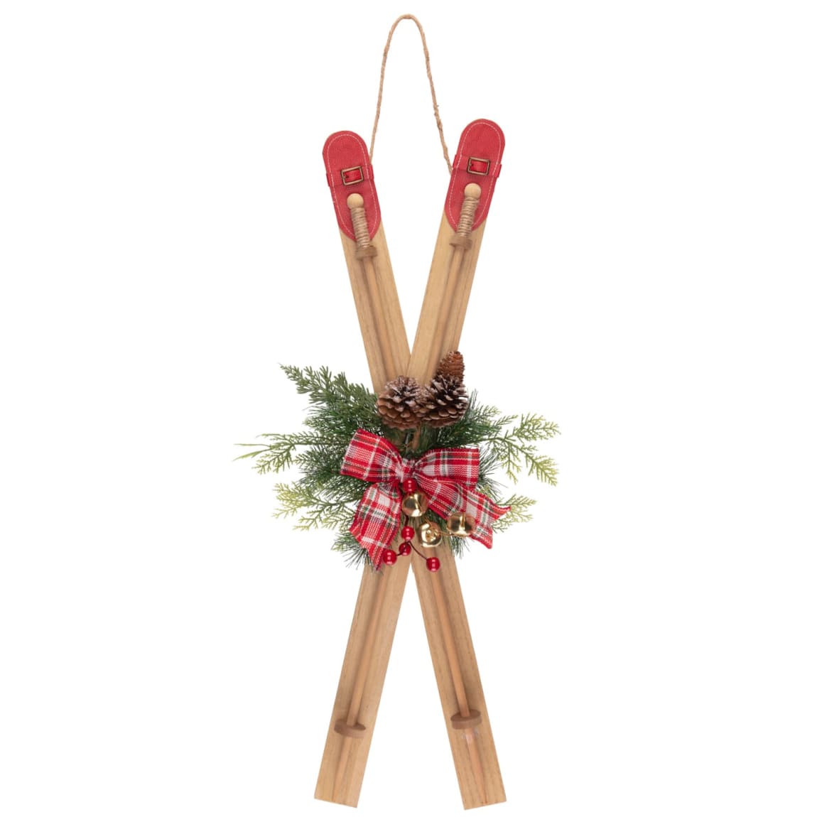 Festive Folklore Wooden Skis with Foliage Hanging Decoration 80cm