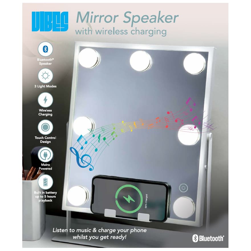 Vibes Mirror Speaker with Wireless Charging