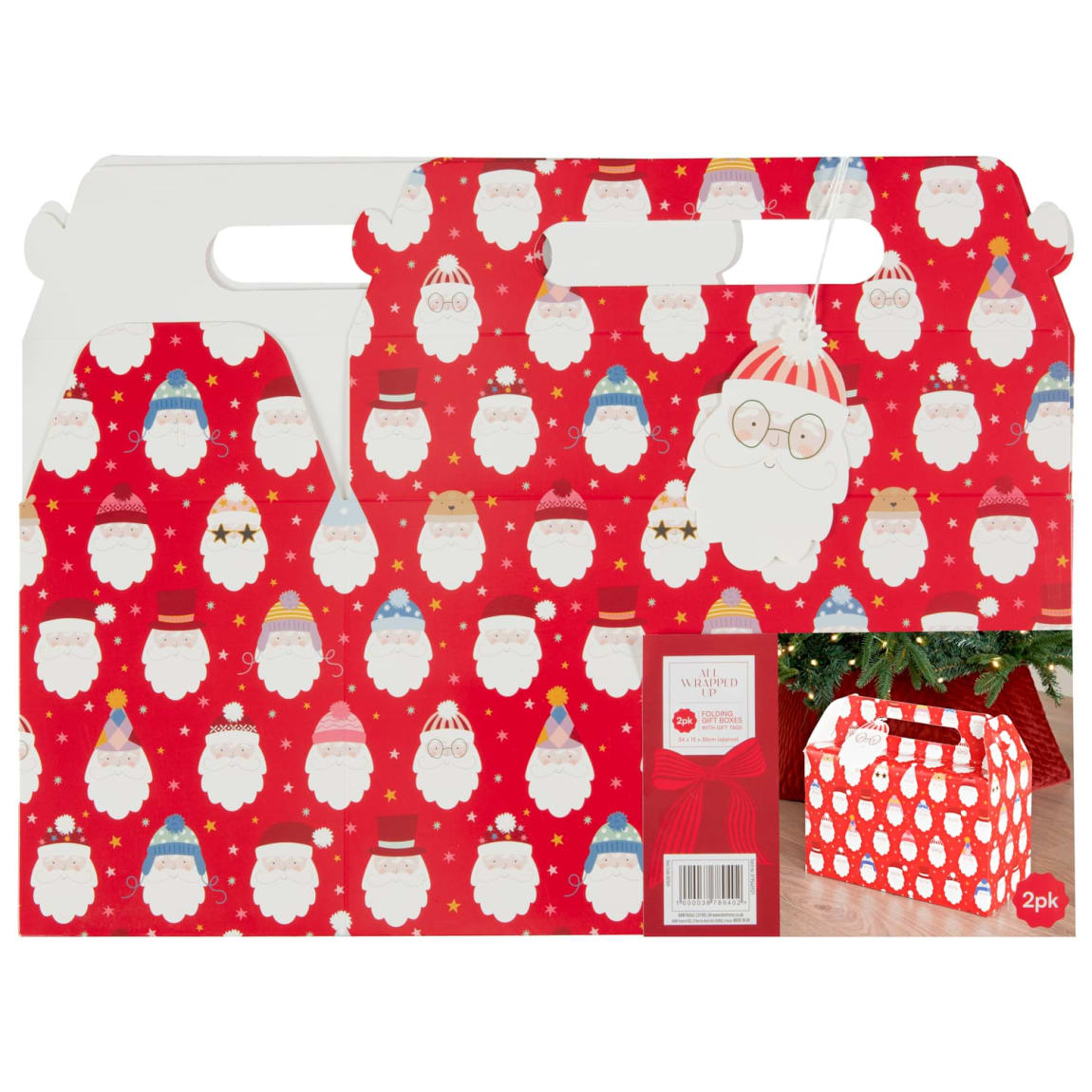 Folding Christmas Gift Box 2pk - Red Santa