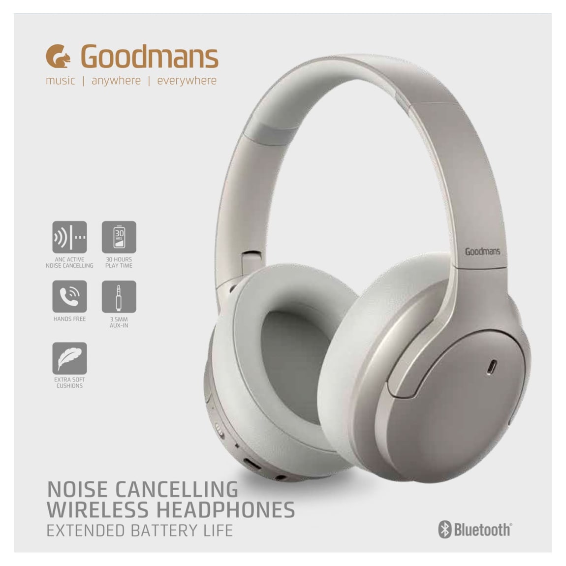 Goodmans Noise Cancelling Wireless Headphones - White