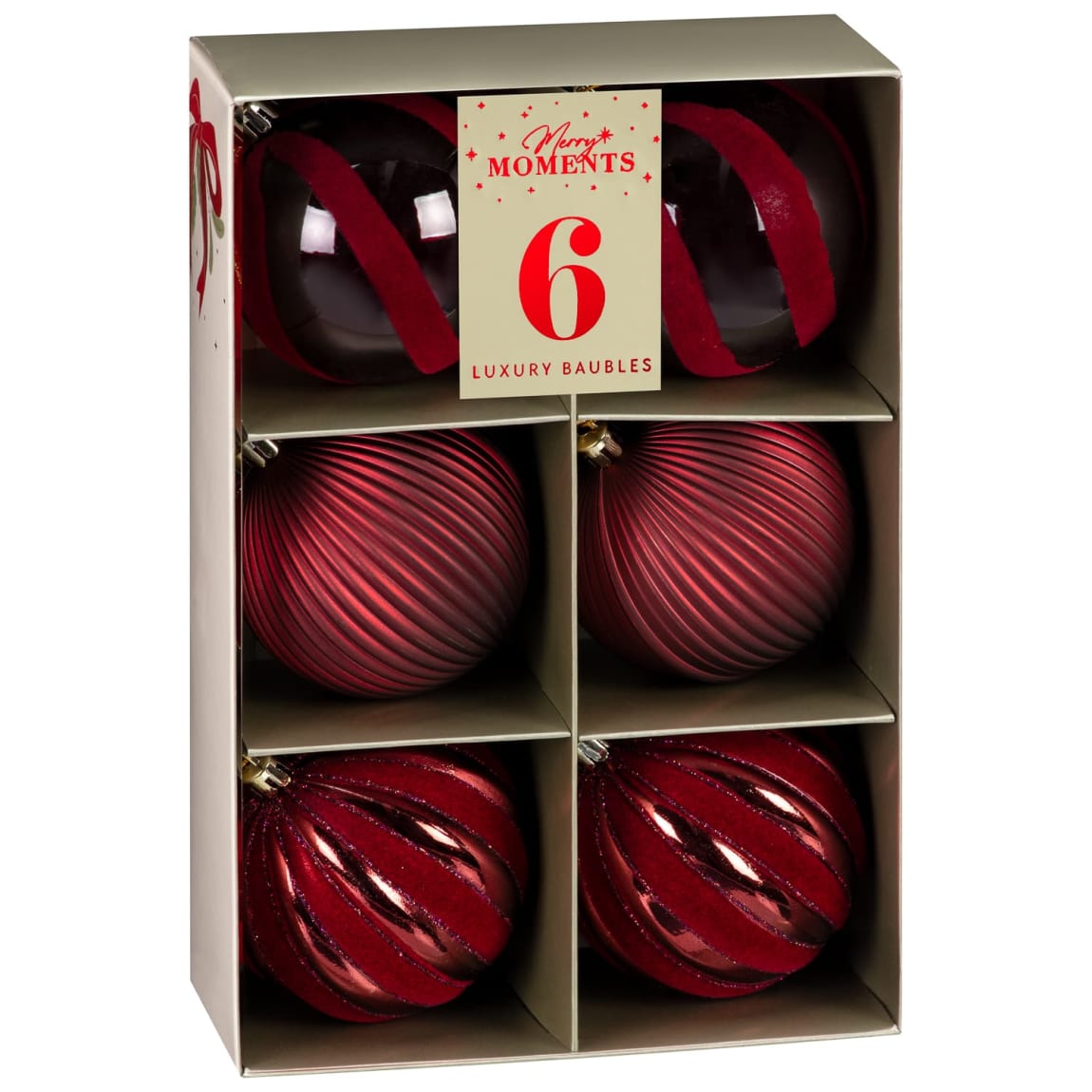 Merry Moments Luxury Baubles 6pk - Burgundy