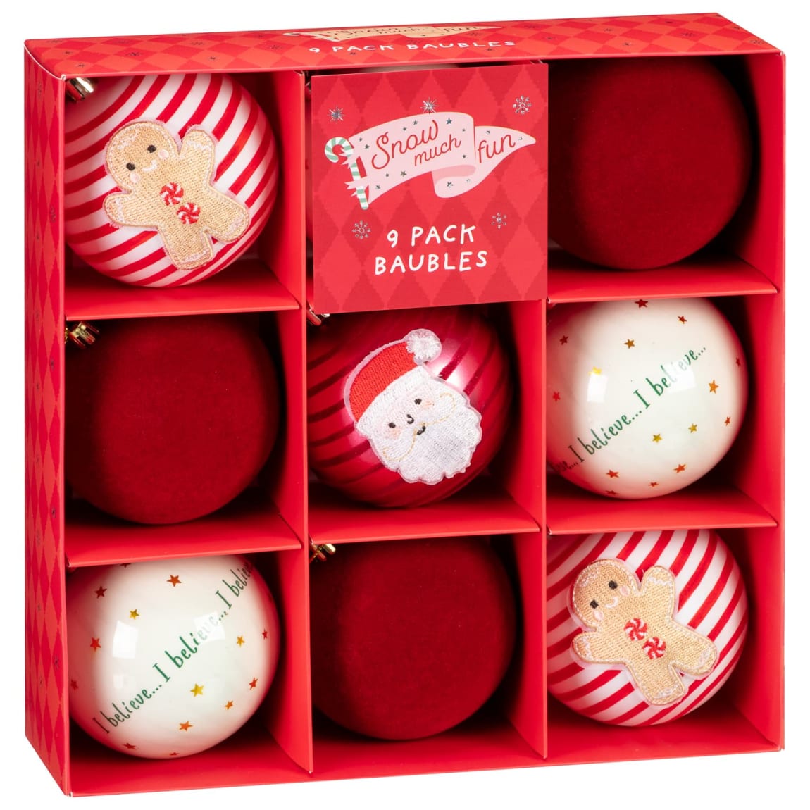 Snow Much Fun Flocked Baubles 9pk