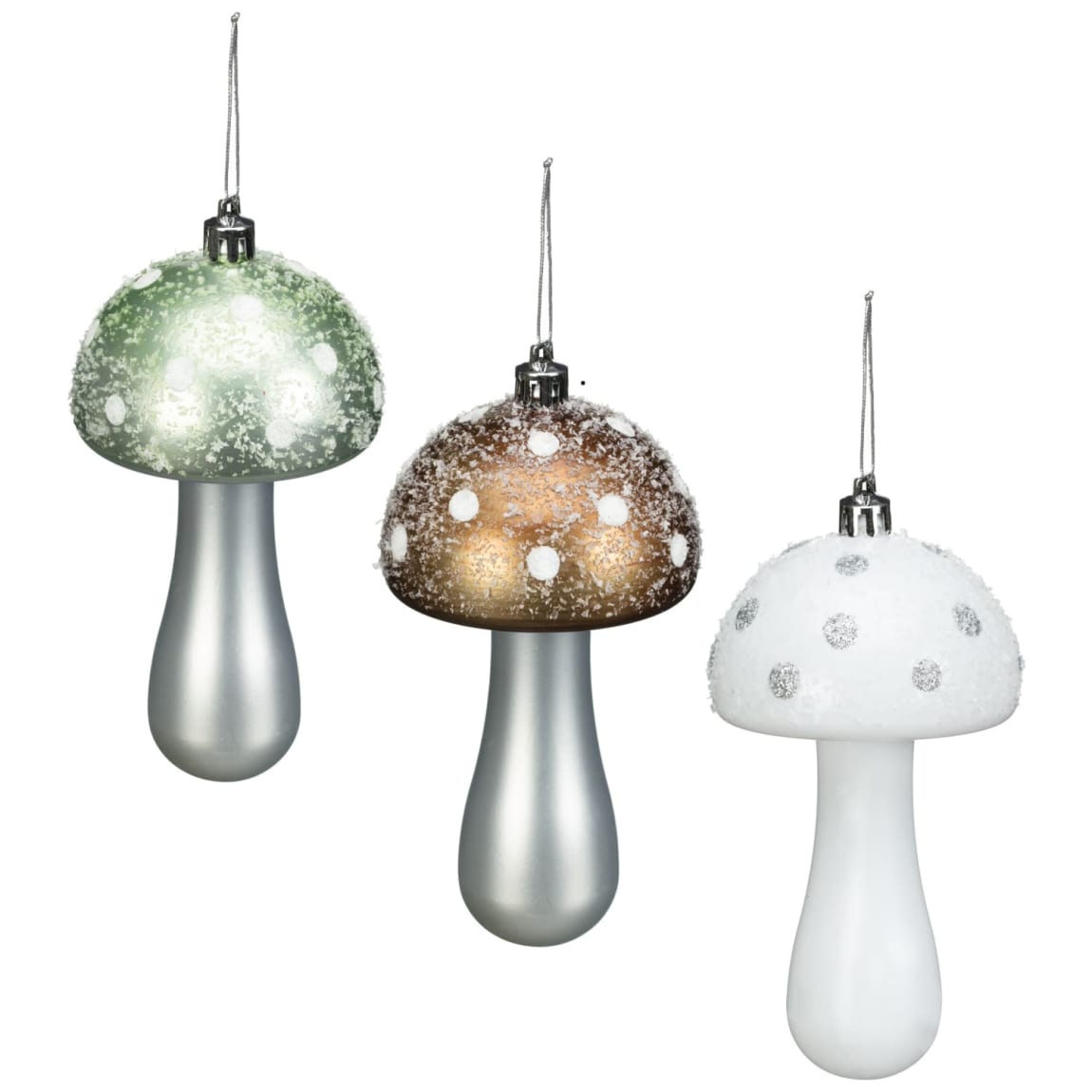 Frosted Mushroom Baubles 3pk - Assorted