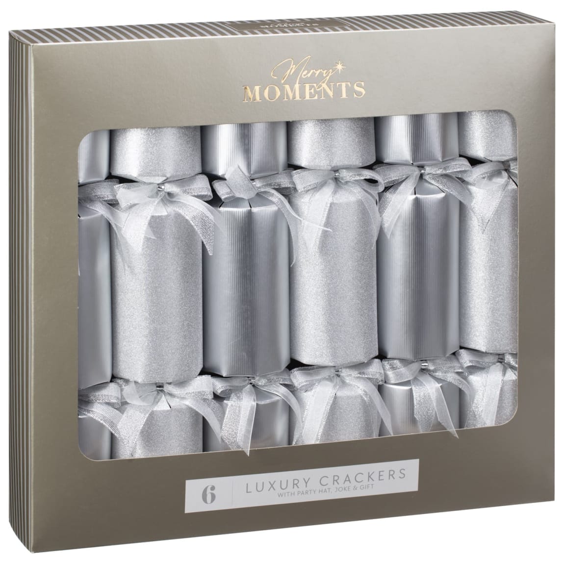 Merry Moments Luxury Crackers 6pk - Silver