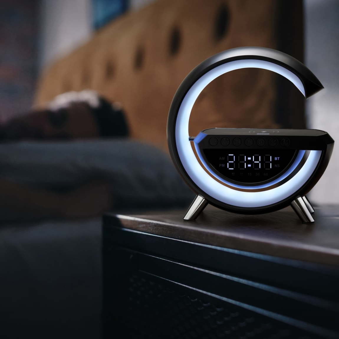 Vibes 3-in-1 LED Speaker. Alarm Clock & Wireless Charger - Black