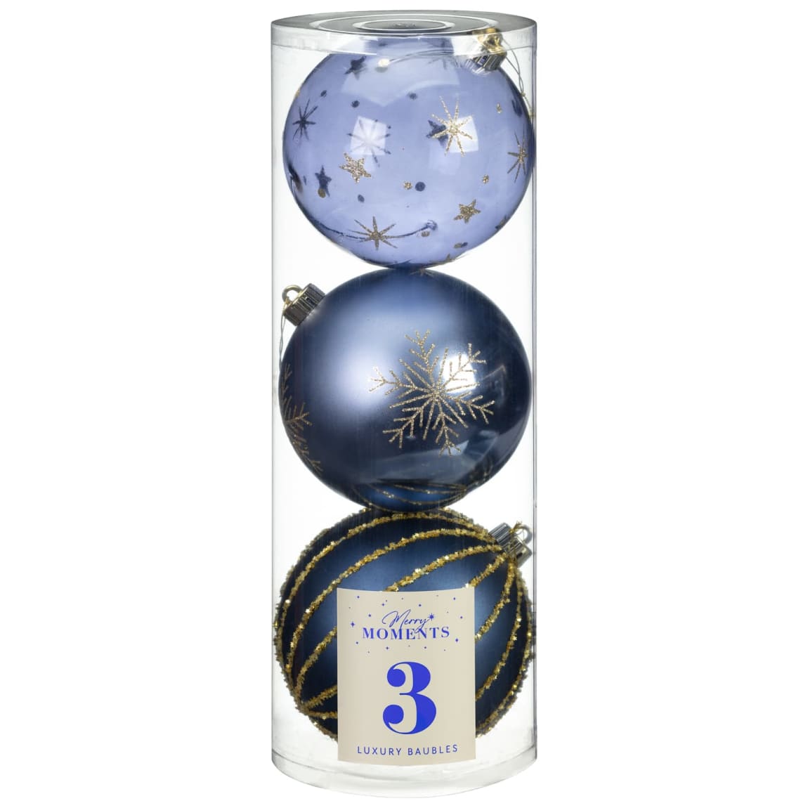 Merry Moments Luxury Baubles 3pk - Blue