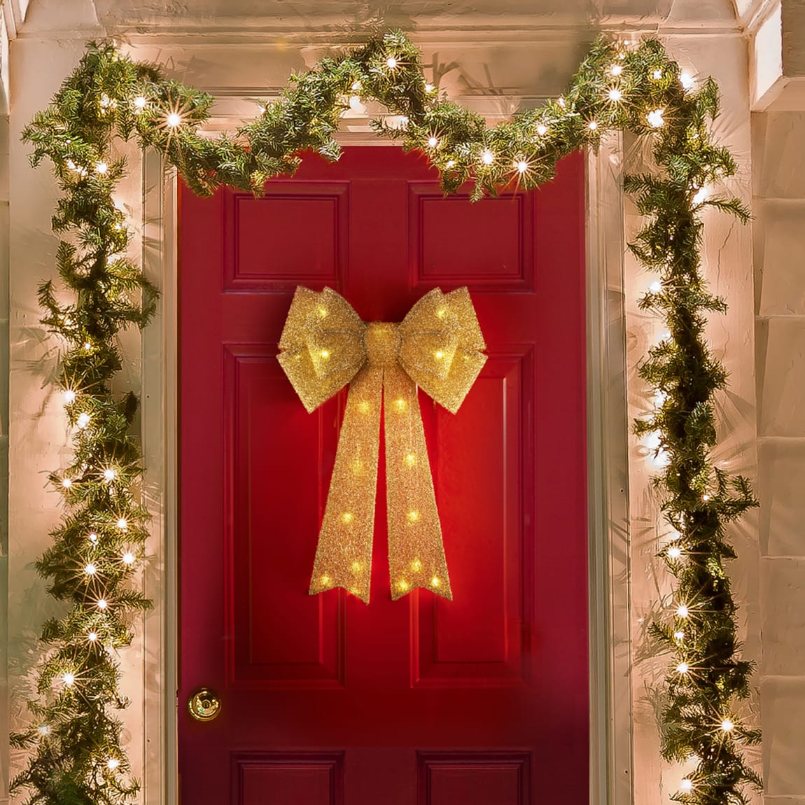 Giant Light Up Door Bow - Gold