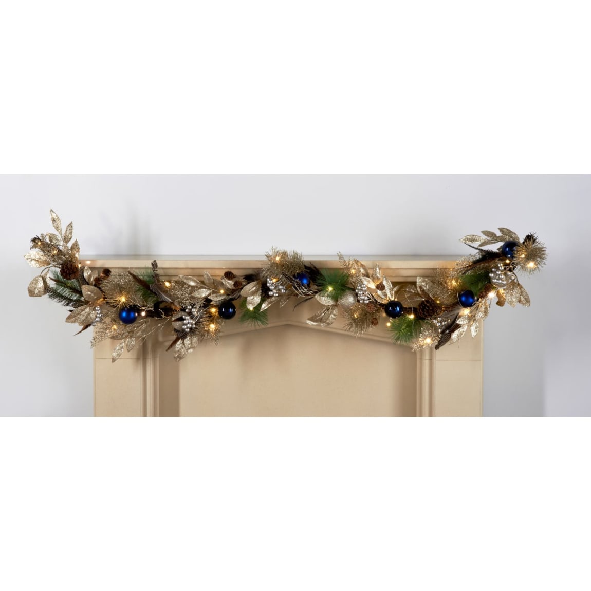 Navy & Champagne Garland with Feathers 6ft