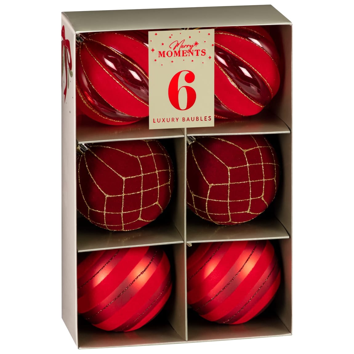Merry Moments Luxury Baubles 6pk - Red