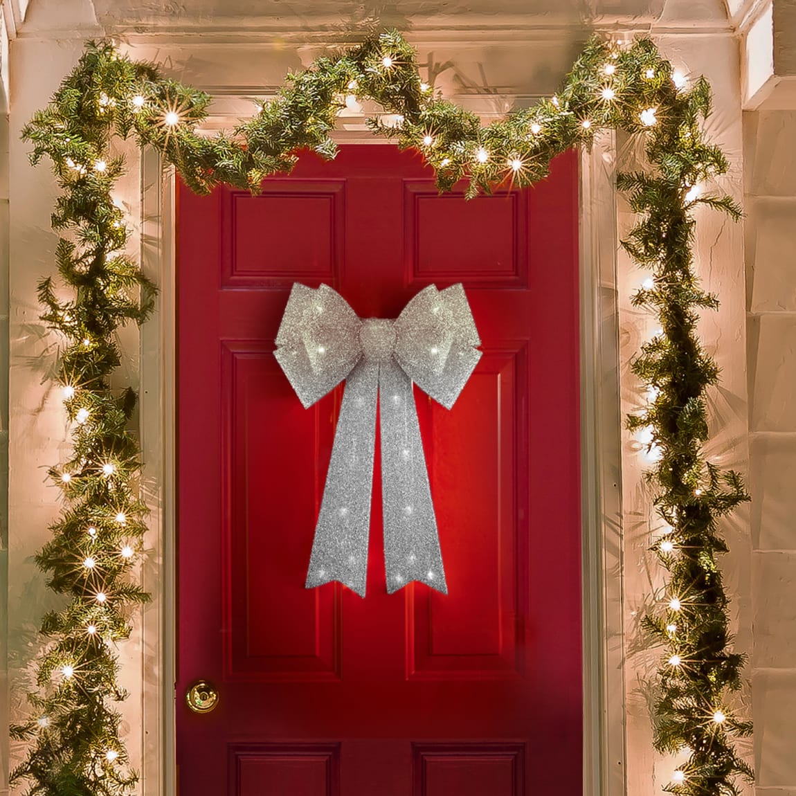 Giant Light Up Door Bow - Silver