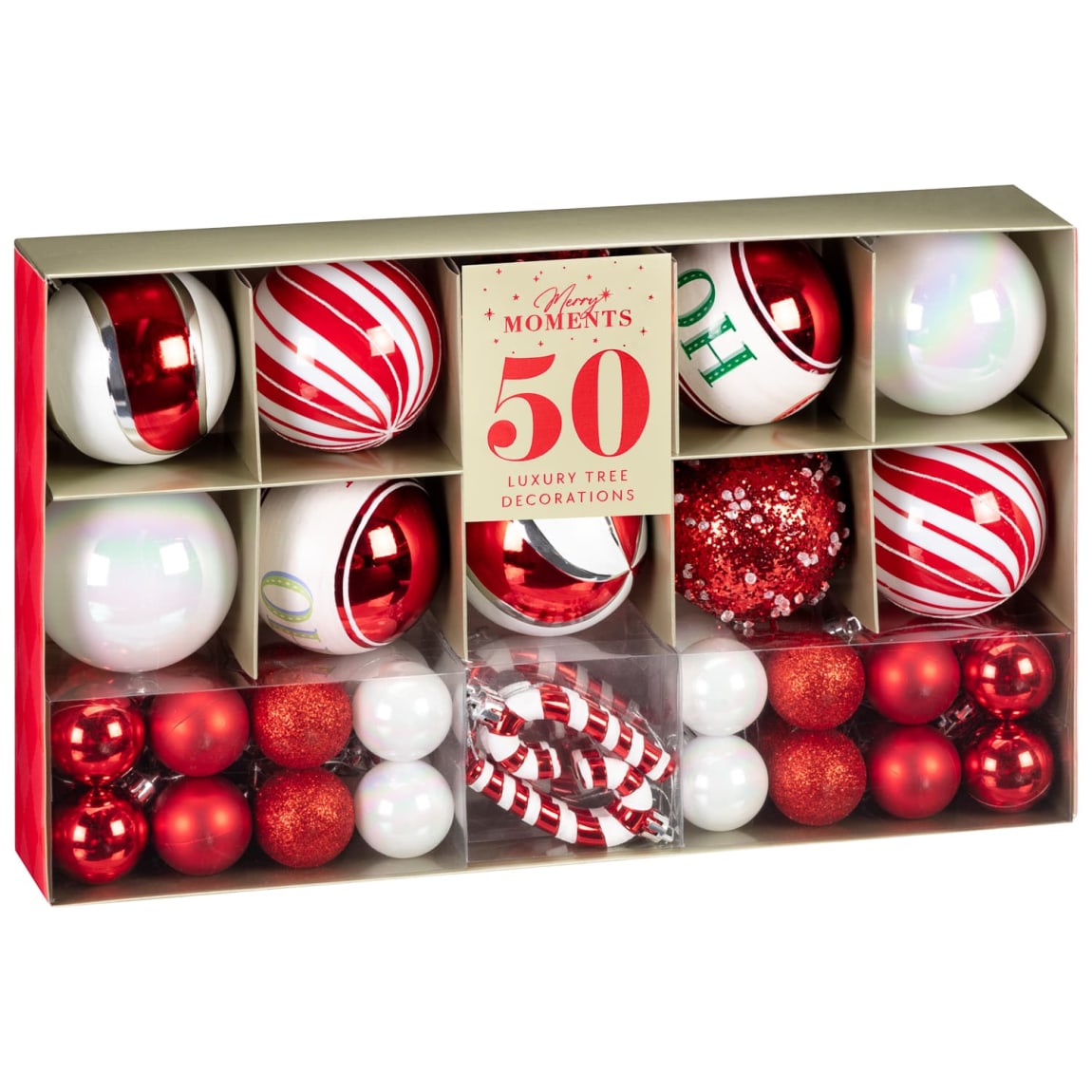 Merry Moments Luxury Decorations 50pk - Red & White