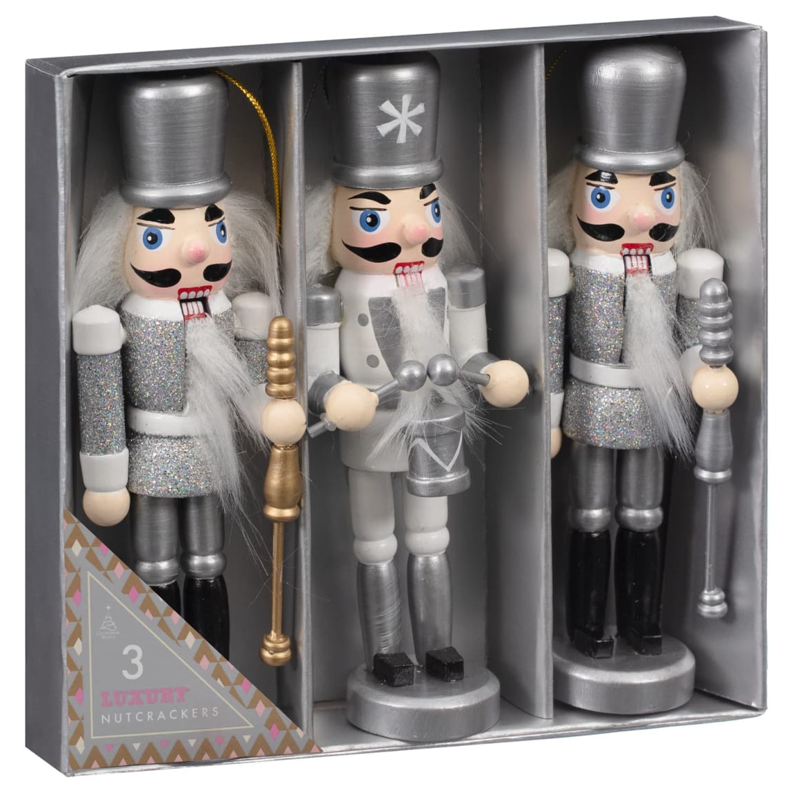 Nutcracker Men Box 14cm 3pk - Silver