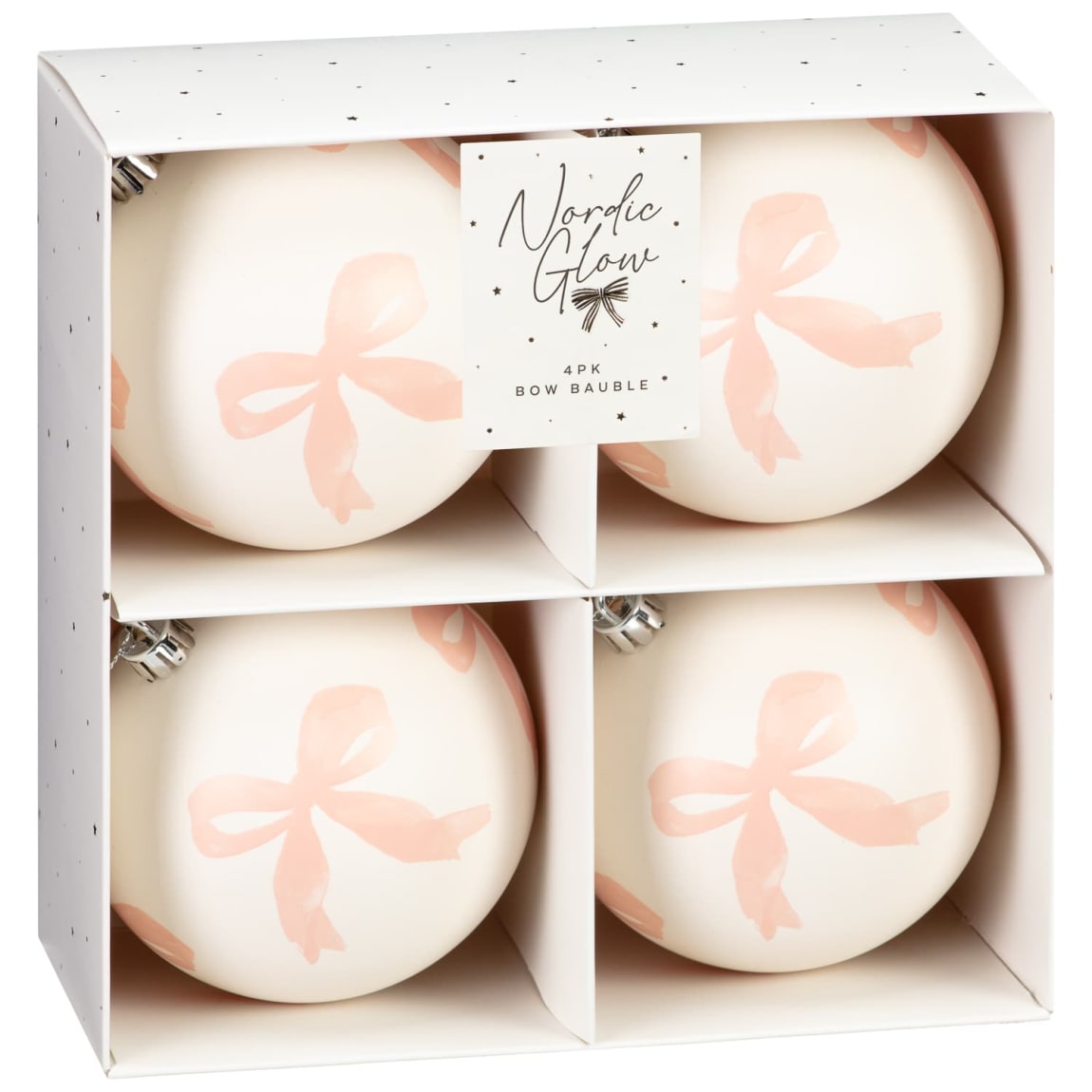 Nordic Glow Bow Baubles 4pk - Pink