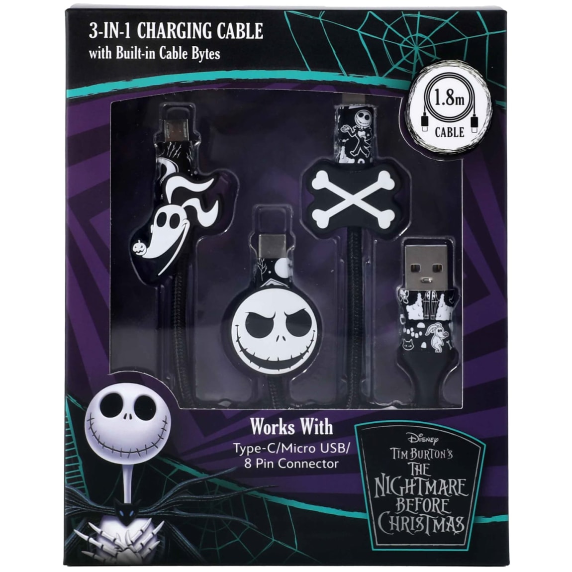 The Nightmare Before Christmas 3-in-1 Charging Cable - Jack & Zero