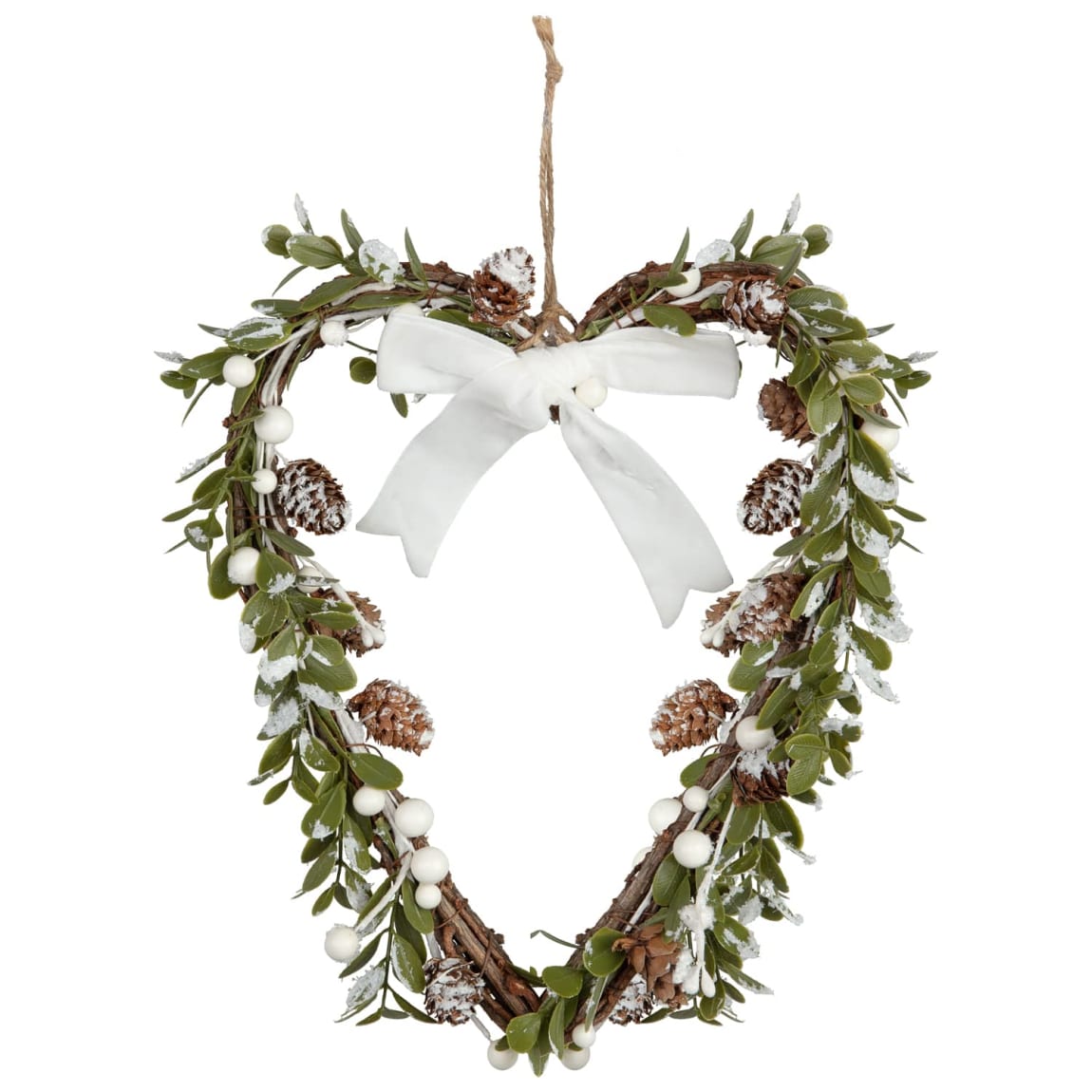 Hanging Christmas Heart with Foliage - White