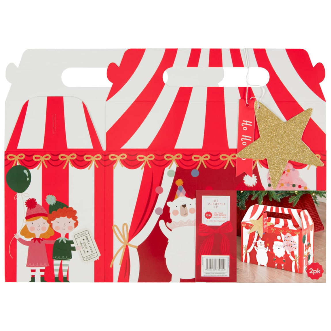 Folding Christmas Gift Box 2pk - Red Circus