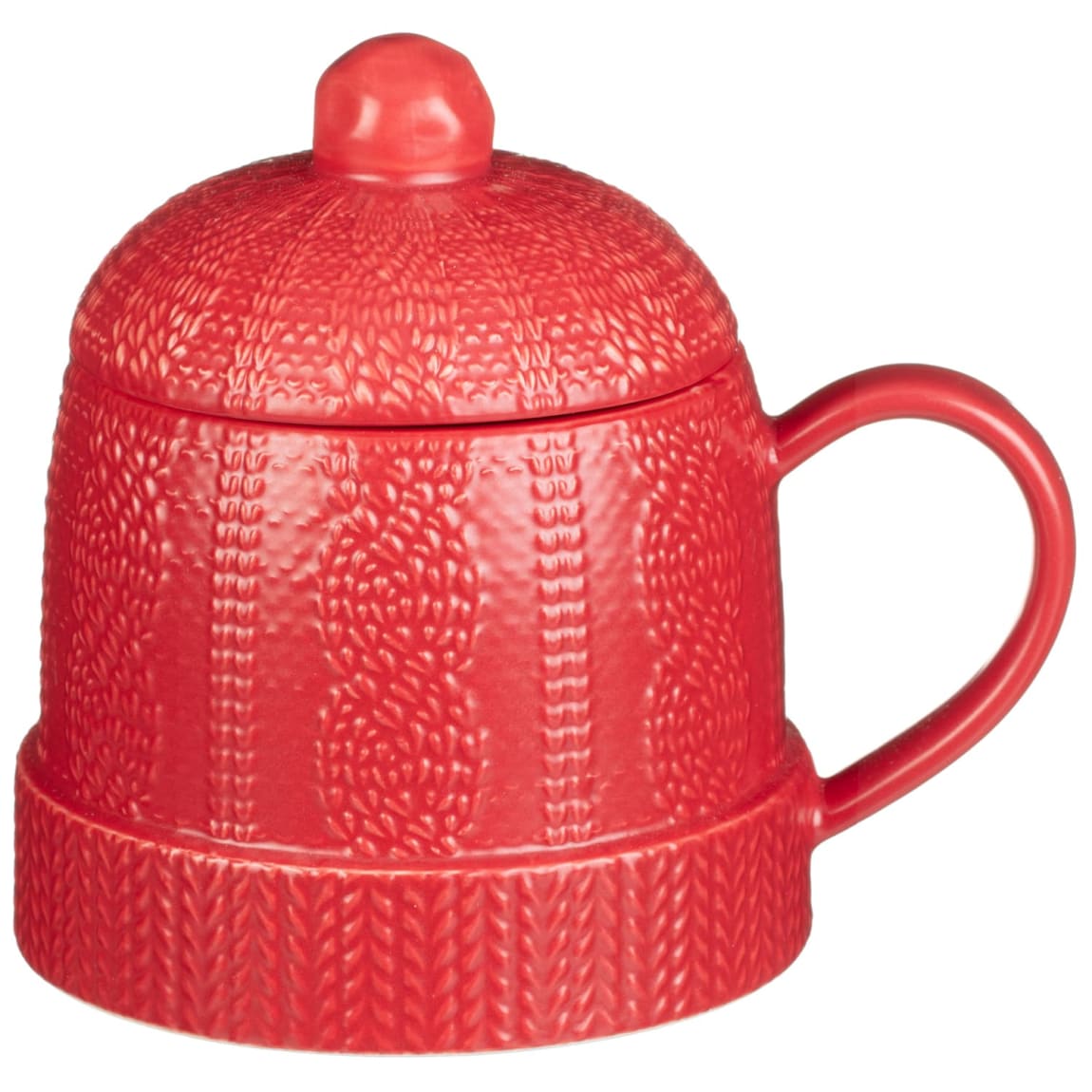 Knitted Hat Mug with Lid - Red