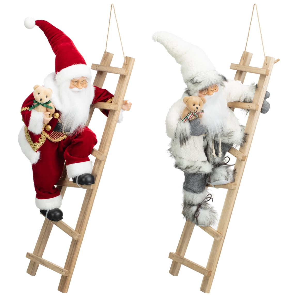 Santa Climbing a Ladder - White