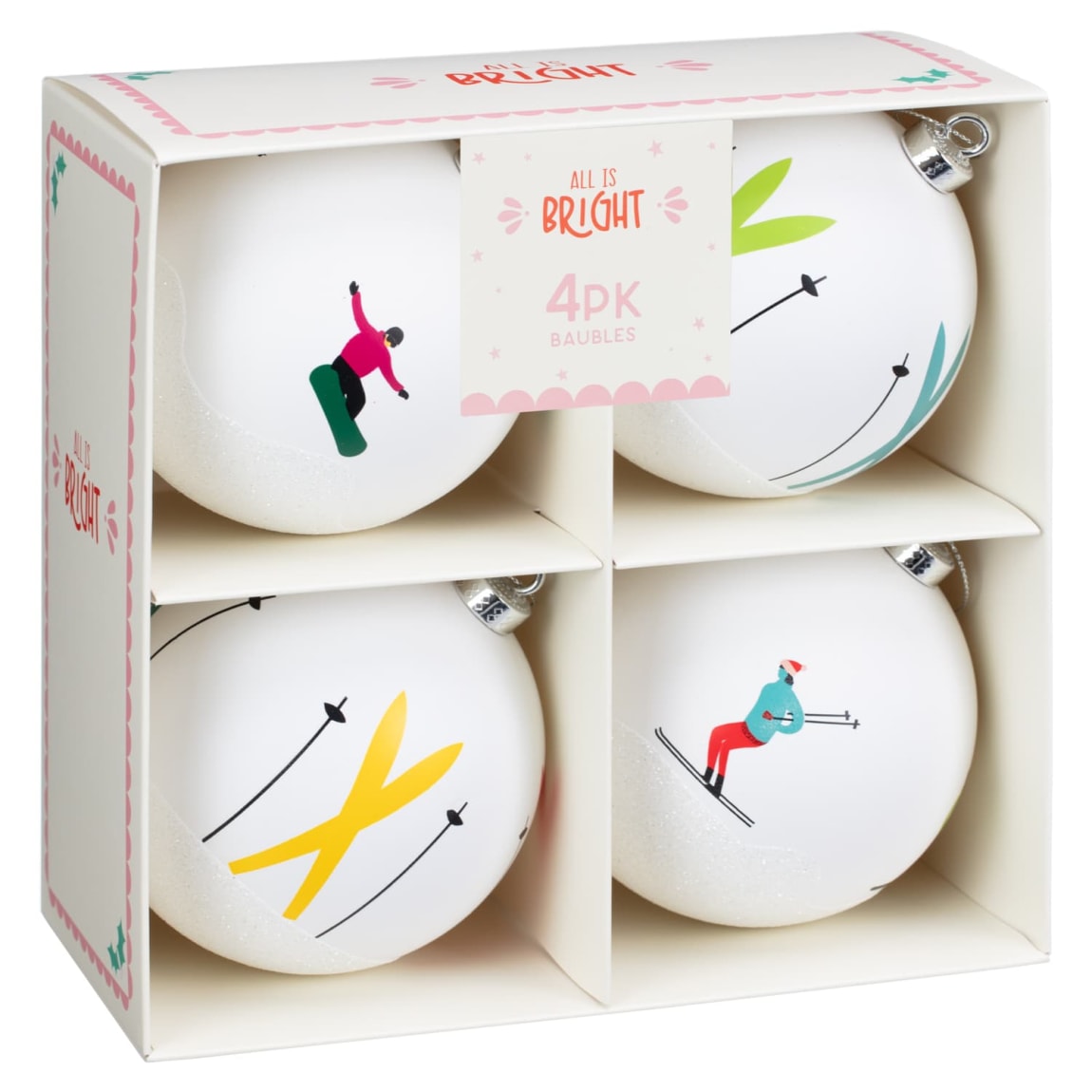 All Is Bright Ski Bauble 4pk