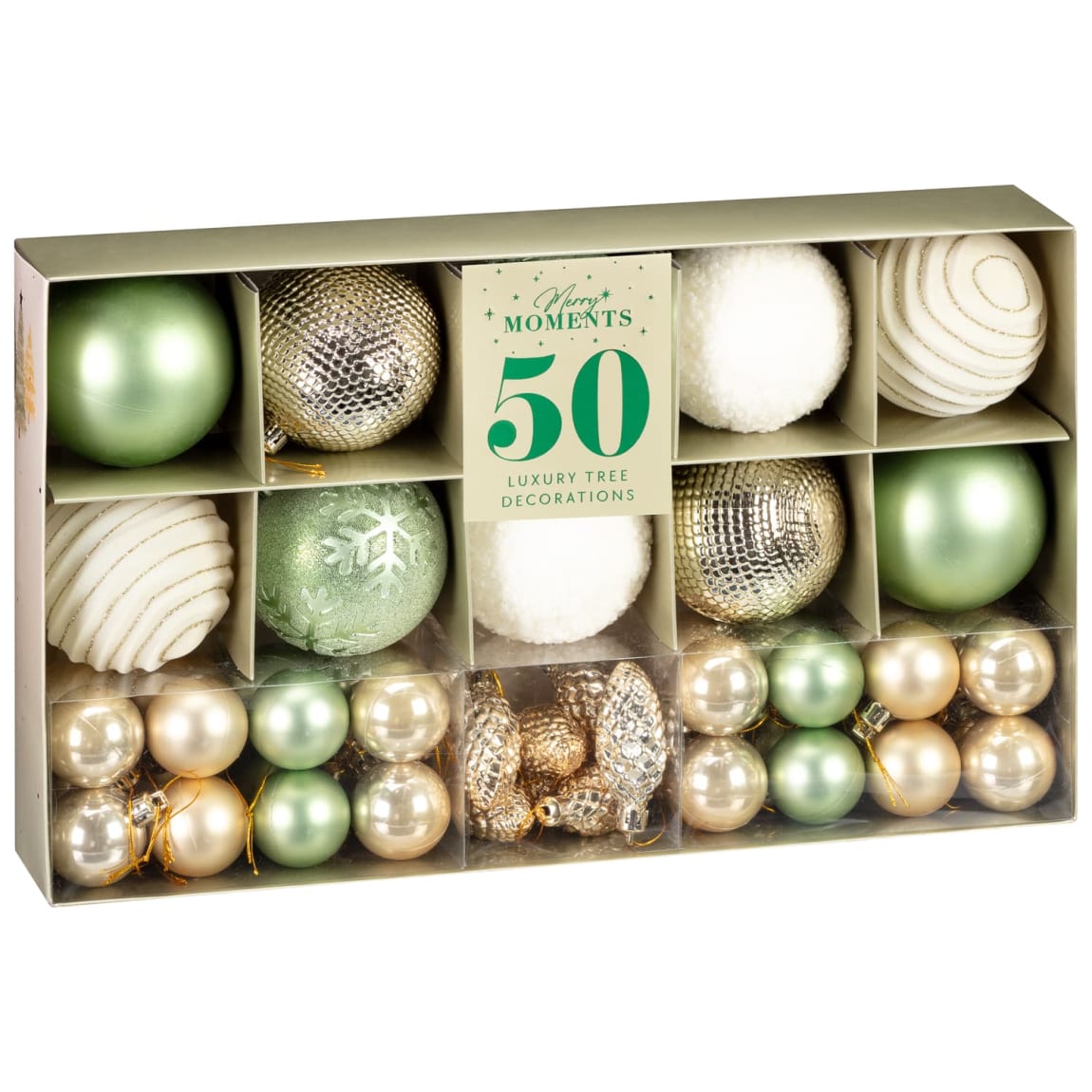 Cosy Christmas Luxury Tree Decorations 50pk - Green & Neutral