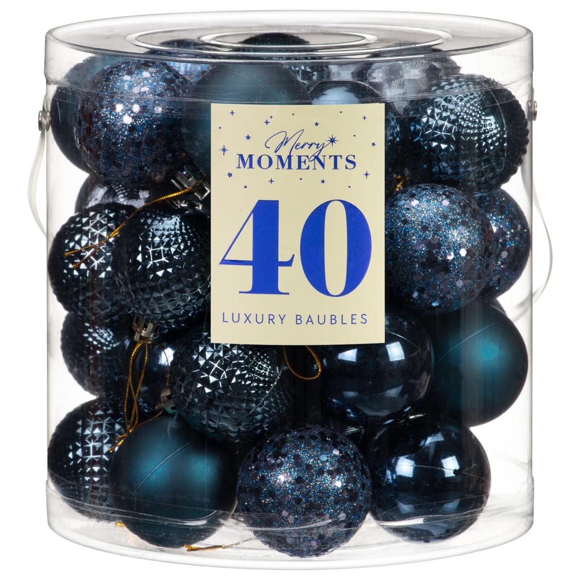 Merry Moments Luxury Baubles 40pk - Navy