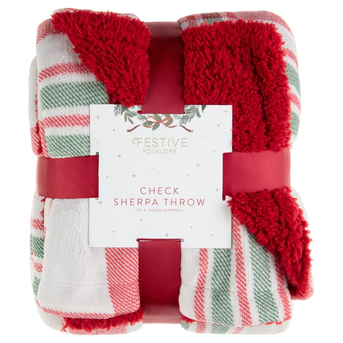 Festive Folklore Check Sherpa Throw - Red