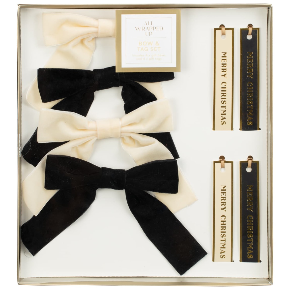 Festive Folklore Bow & Tag Set 8pc - Black & Cream