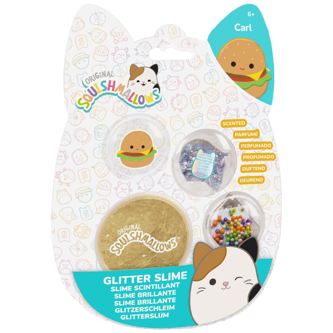 Squishmallows Glitter Slime Mix Ins 4pcs - Carl the Burger
