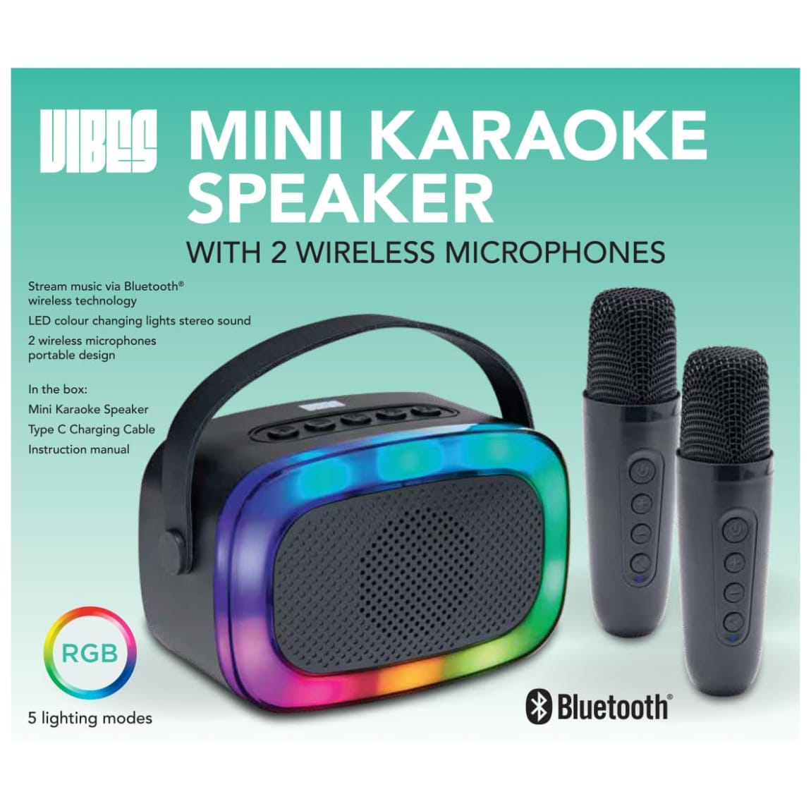 Vibes Mini Karaoke Speaker & 2 Wireless Microphones