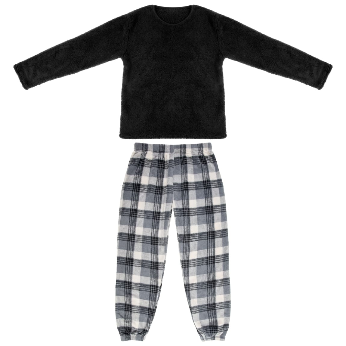 Mens Fleece Pyjamas - Black & Check