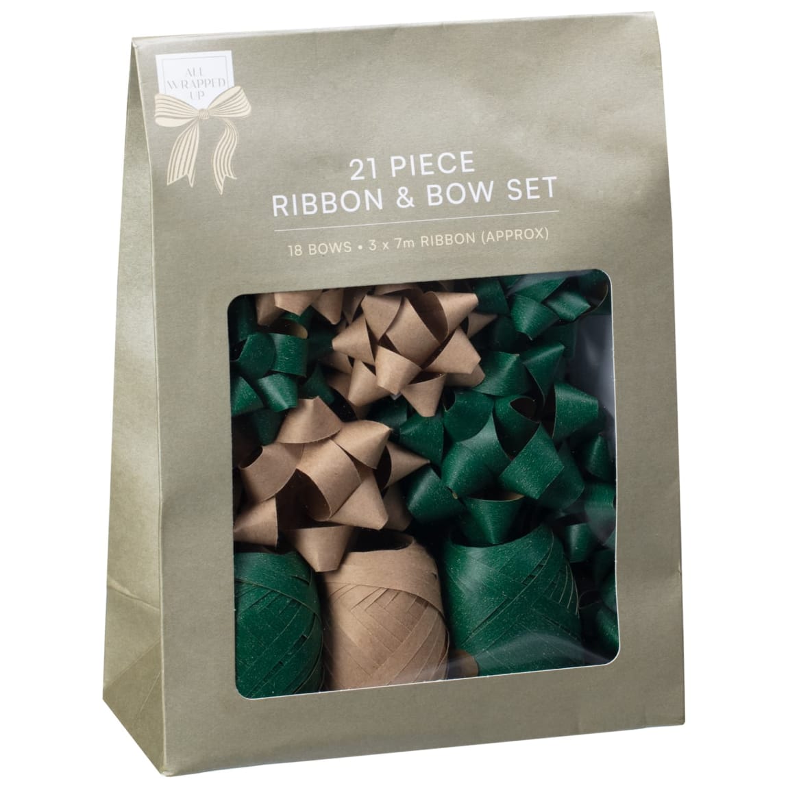 Ribbon & Bow Set 21pc - Green & Kraft
