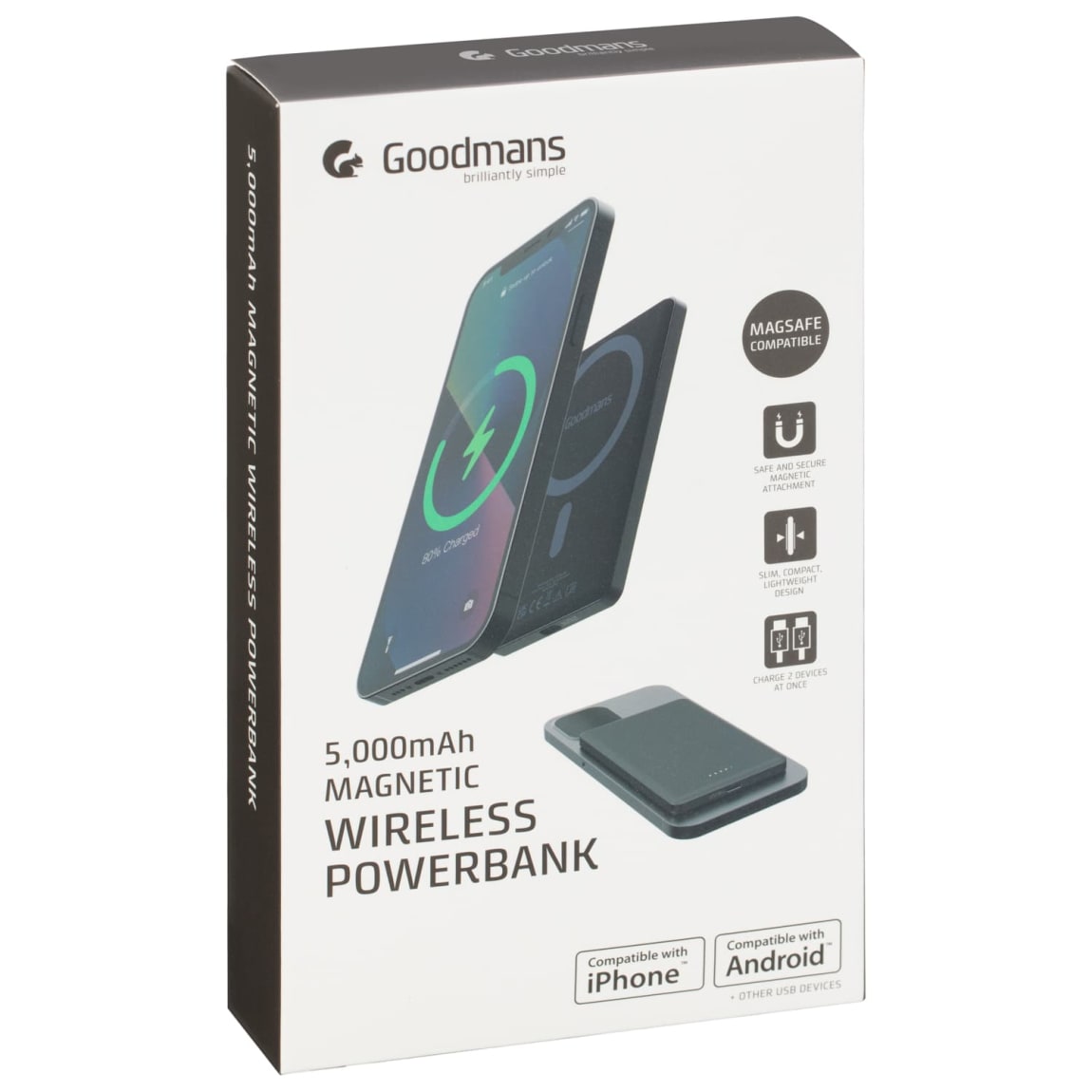 Goodmans Magnetic Wireless Powerbank 5.000mAh - Black